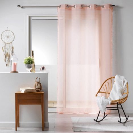 Galoni Eyelet Voile Curtain Panel with Pom Pom Edging - Pale Pink