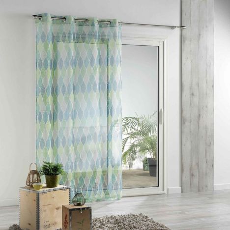 Winter Green Printed Voile Panel with Eyelet Top - Green & Blue