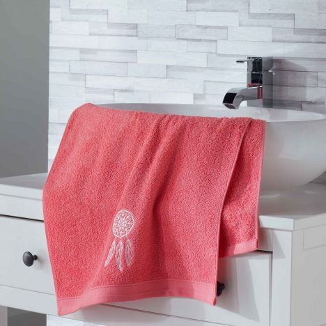 Talisman 100% Cotton Embroidered Towel - Coral Pink