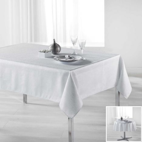 Palacio Silver Printed Tablecloth - White