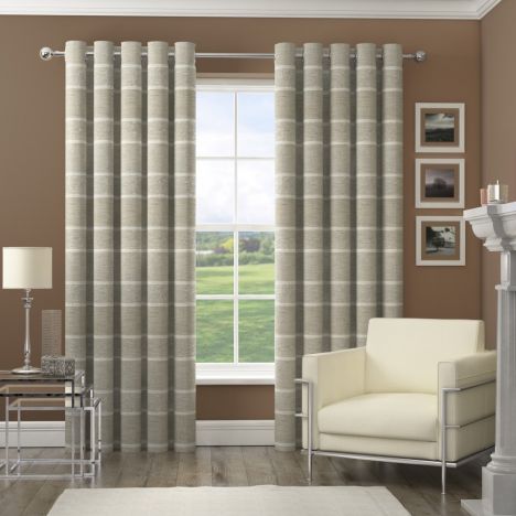 Harlem Striped Sequin Eyelet Fully Lined Curtains - Natural