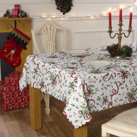 Holly Christmas Tablecloth - Red Multi