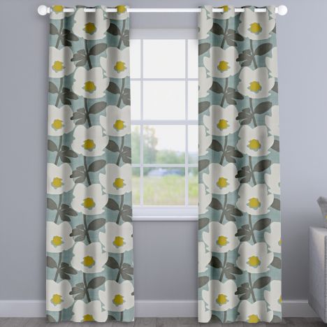 Bermondsey Duck Egg Blue Floral Made To Measure Curtains