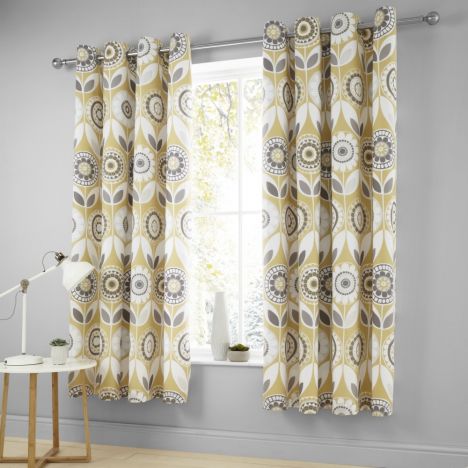 Catherine Lansfield Annika Fully Lined Eyelet Curtains - Ochre Yellow