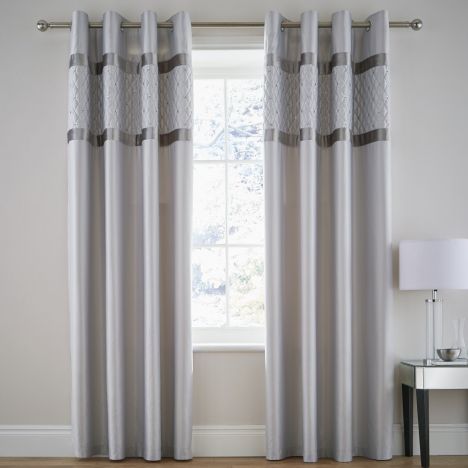 Catherine Lansfield Sequin Cluster Fully Lined Eyelet Curtains - Silver Grey