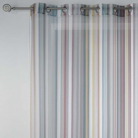 Caly Striped Eyelet Voile Curtain Panel - Multi