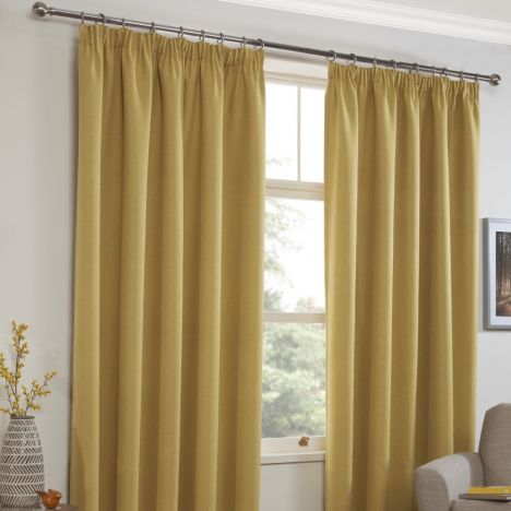 Linen Look Textured Thermal Blockout Tape Top Curtains - Ochre Yellow