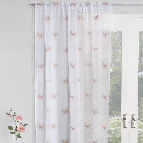 Butterfly Embroidered Voile Curtain Panel - Natural