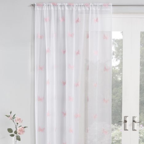 Butterfly Embroidered Voile Curtain Panel - Blush Pink