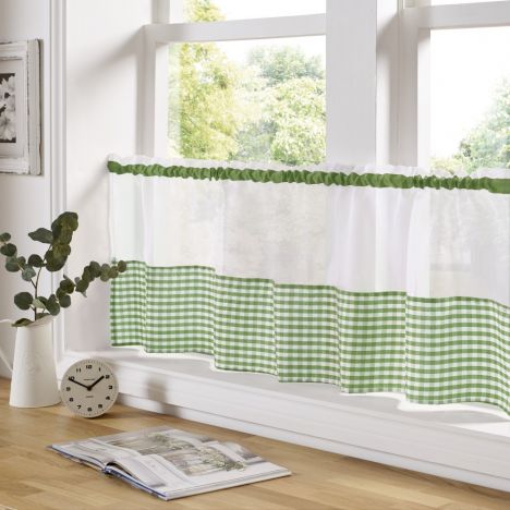 Gingham Check Cafe Net Curtain - Green