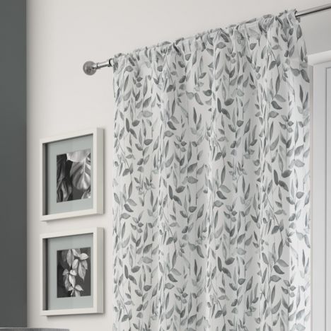 Freya Floral Leaf Voile Curtain Panel - Grey