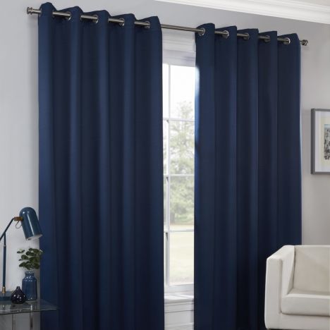 Plain Eyelet Ring Top Thermal Blockout Curtains - Navy Blue