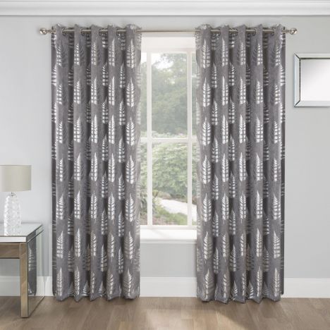 Ritz Leaf Fully Lined Eyelet Curtains - Silver Grey