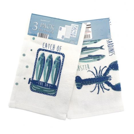 Sea Creatures Pack of 3 Kitchen Towels - Blue Multi