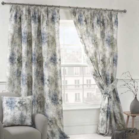 Woodland Floral Fully Lined Tape Top Curtains - Blue Multi