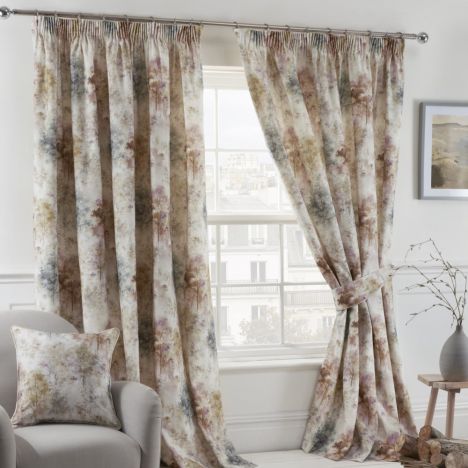 Woodland Floral Fully Lined Tape Top Curtains - Natural Multi