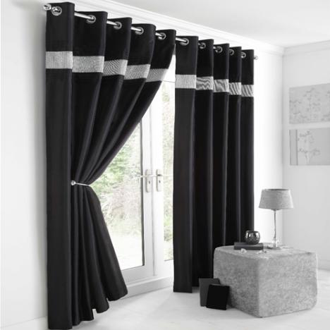 Diamante Eyelet Ring Top Fully Lined Curtains Black