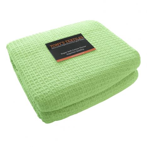 100% Cotton Honeycomb Woven Blanket Throw - Green