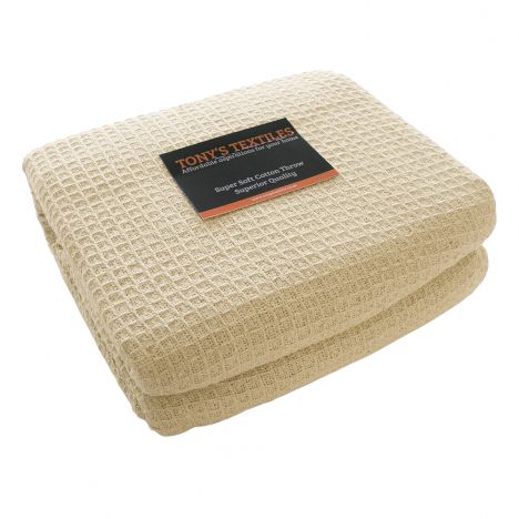 100% Cotton Honeycomb Woven Blanket Throw - Cream