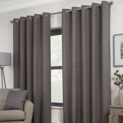 Plain Belvedere Eyelet Ring Top Fully Lined Curtains - Charcoal Grey