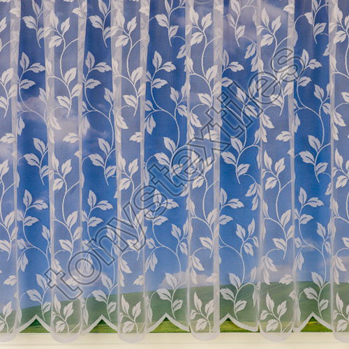 Leaf Design White Net Curtain: 36" Drop
