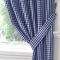 Gingham Check Kitchen Tape Top Curtains - Blue
