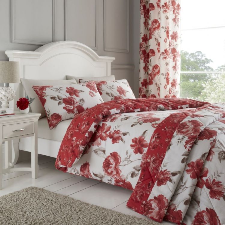 Catherine Lansfield | Painted Floral | Reversible | Bedspread | Red ...
