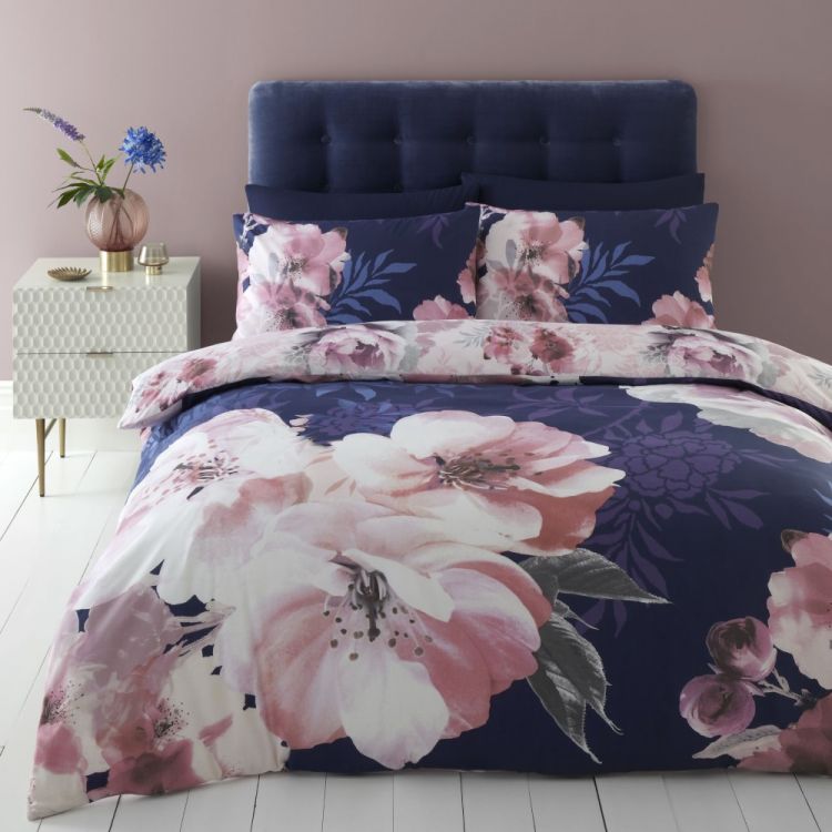 Catherine Lansfield | Dramatic Floral | Duvet Cover Set | Navy Blue ...