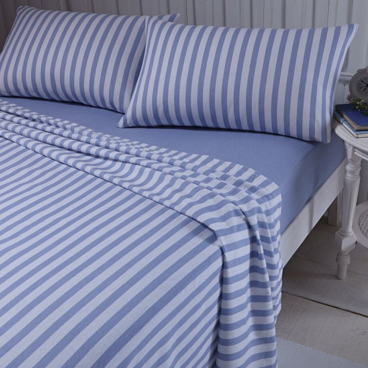 Flannelette | Blue | Brushed Cotton |Stripe Sheet Set | Tonys Textiles