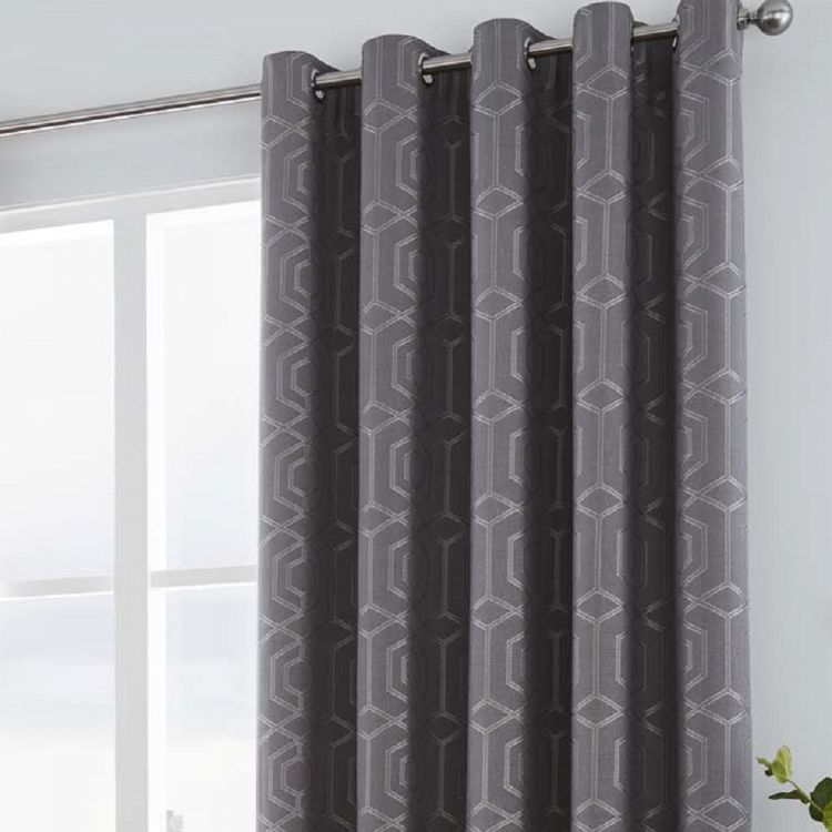 Camberwell Geometric | Fully Lined | Eyelet | Curtains | Graphite ...