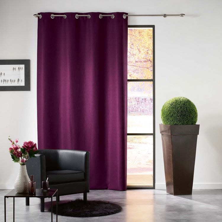 Mezzo | Plain Blackout Eyelet Curtain Panel | Plum Purple | Tonys Textiles
